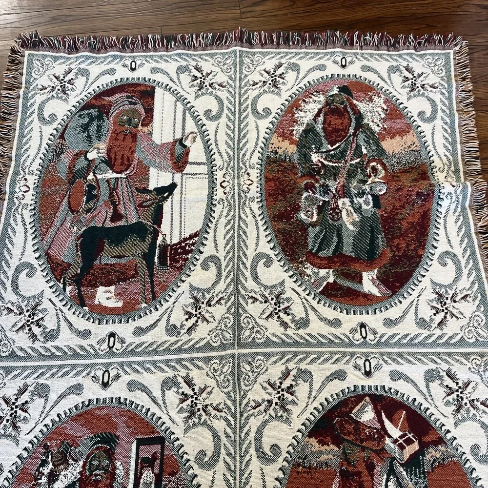 VTG Goodwin Weavers Christmas Tapestry Throw Cotton Blanket SANTA 50X70